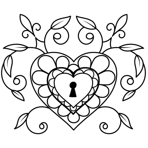 Heart Lock Coloring Page